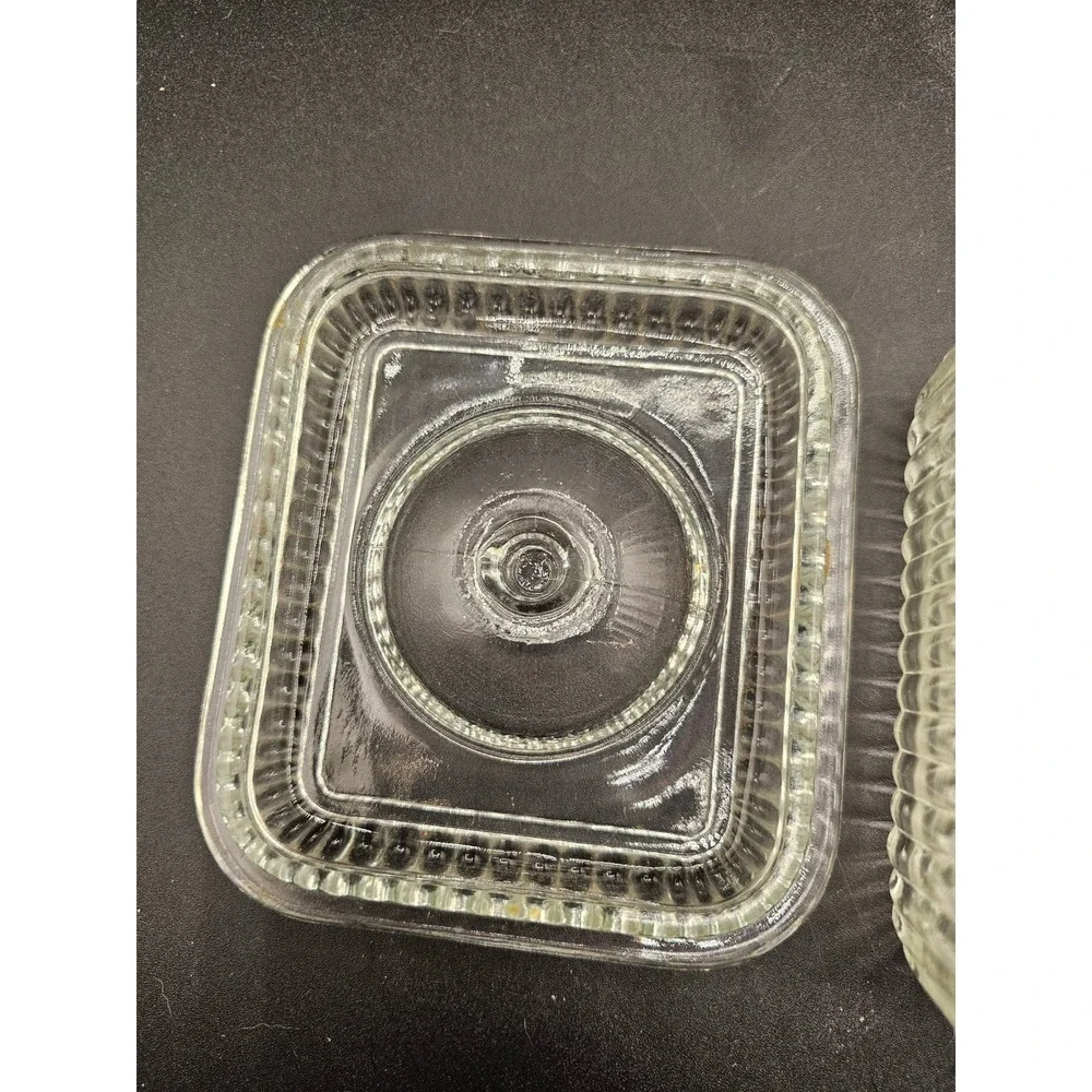 Vintage Clear Ribbed Glass Refrigerator Dish Rectangular Storage Containe Lid XX